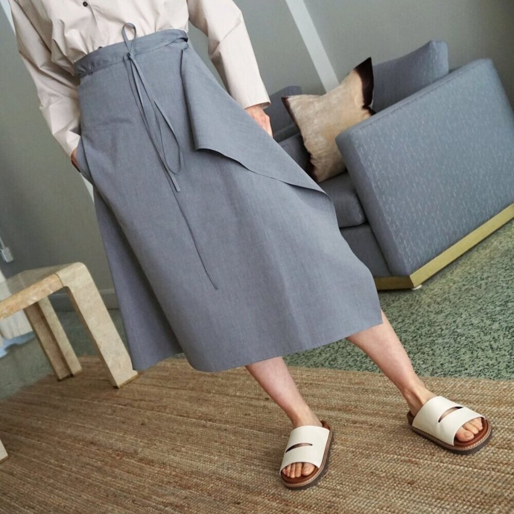 Sofie D’Hoore Simone Woven Black Grey Cotton Wrap Midi A-Line Skirt
